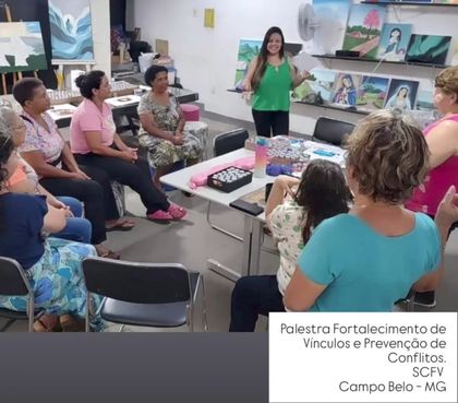 Grupo em roda de conversa durante o encontro sobre fortalecimento de vínculos.